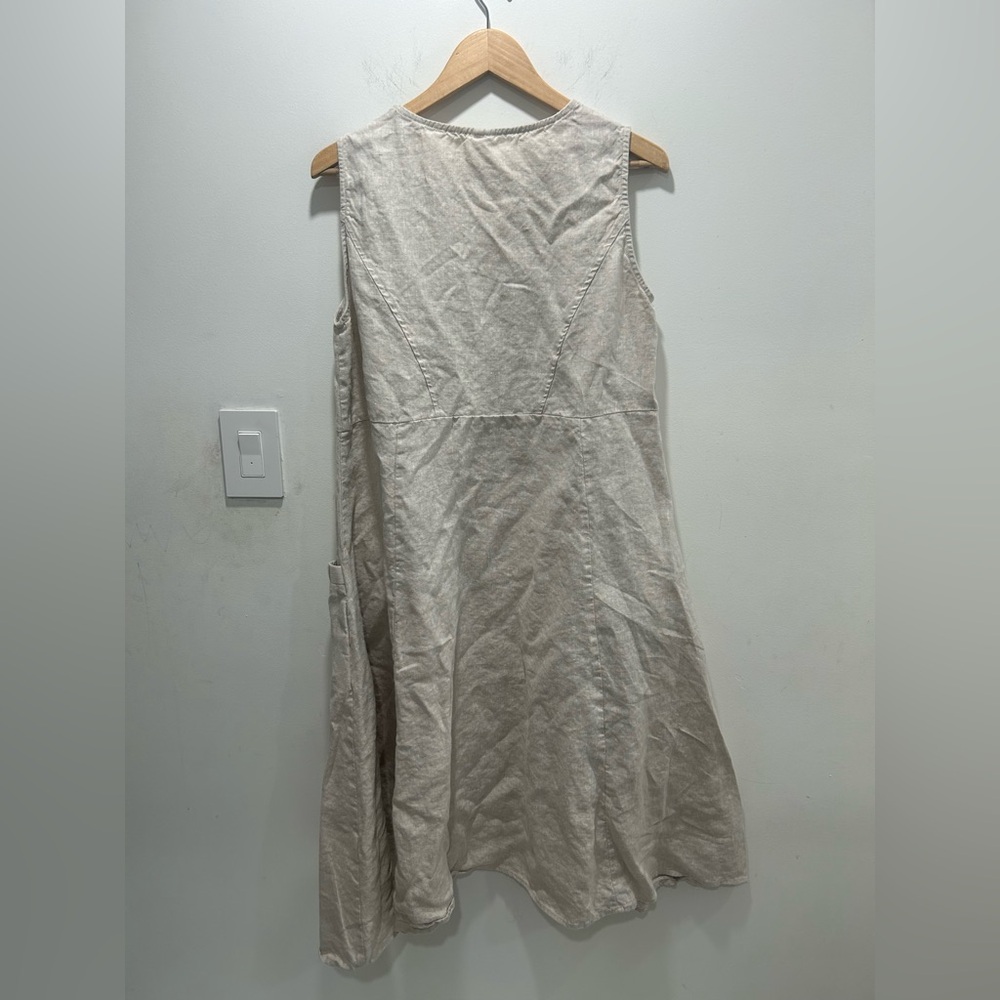 Sleeveless Midi Linen-Blend Dress in Natural Beige - Picture 5 of 6